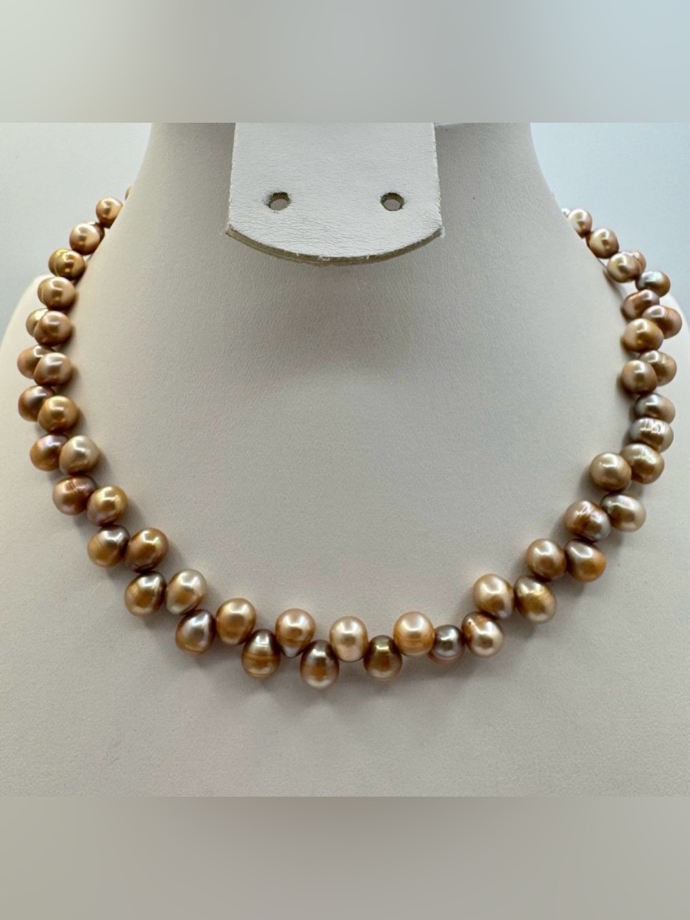 Stunning Golden Freshwater Pearl Necklace Artisan & Sterling Silver Clasp